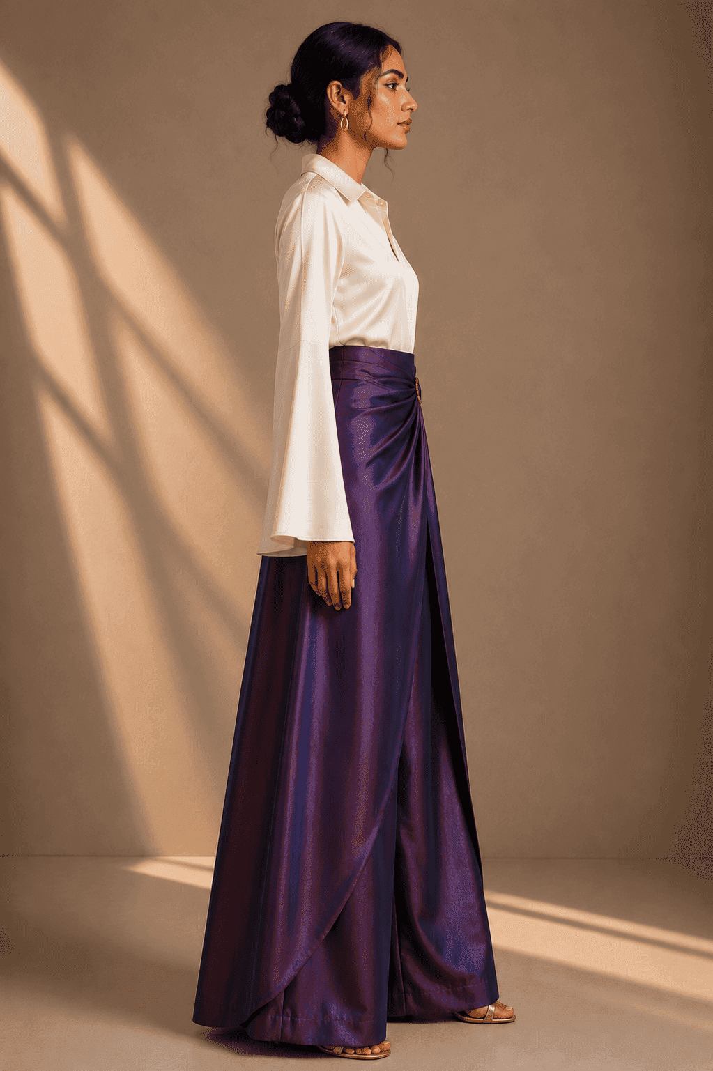 SCULPTED WRAP PALAZZO SILK